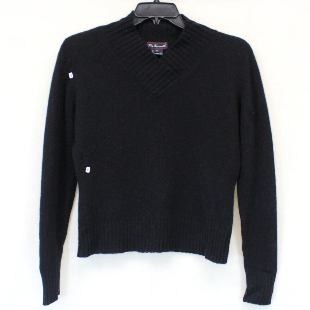 F. by Faconnable Black Wool Cashmere V-Neck Pullover Sweater Medium